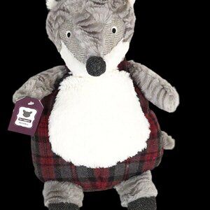 Pier One Imports Bently Plush Fox Grey/ Red Plaid Toy 17" NOS/ NWT